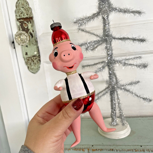 Vintage Christmas Blown Glass PIG Ornament de Carlini (?) Italy - Picture 1 of 8